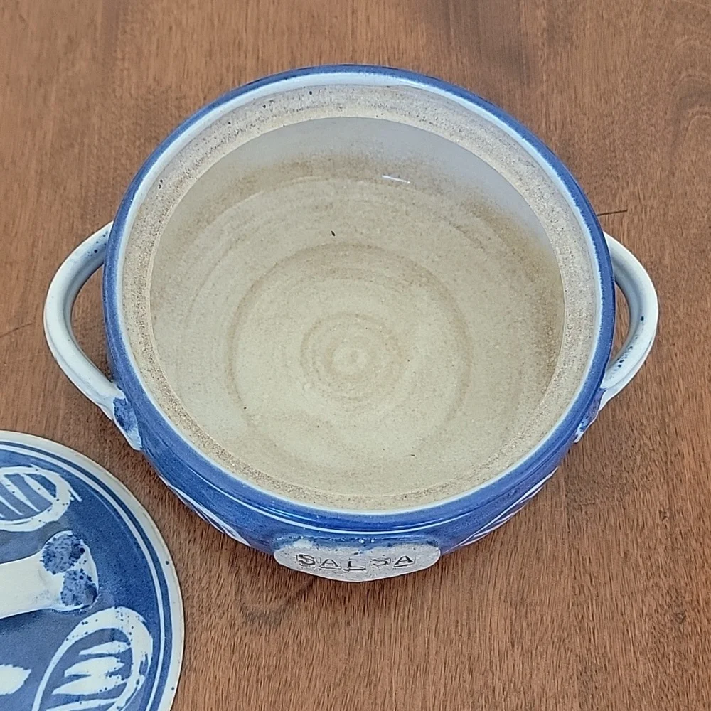 Pottery Blue White Salsa Dish with Lid